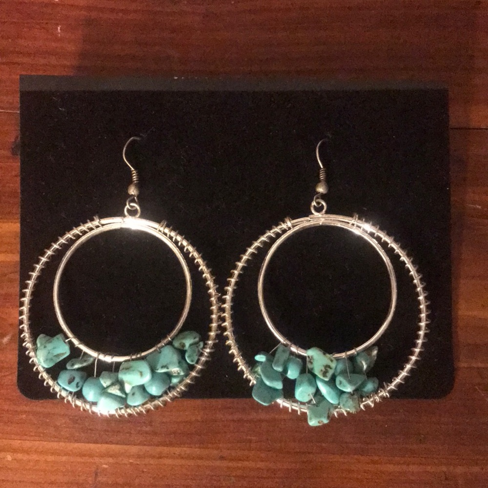 Simulated turquoise double hoop earrings
